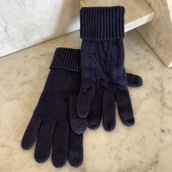 TALBOTS Navy Soft Cable Knit Cotton Blend Gloves One Size - Picture 5 of 12